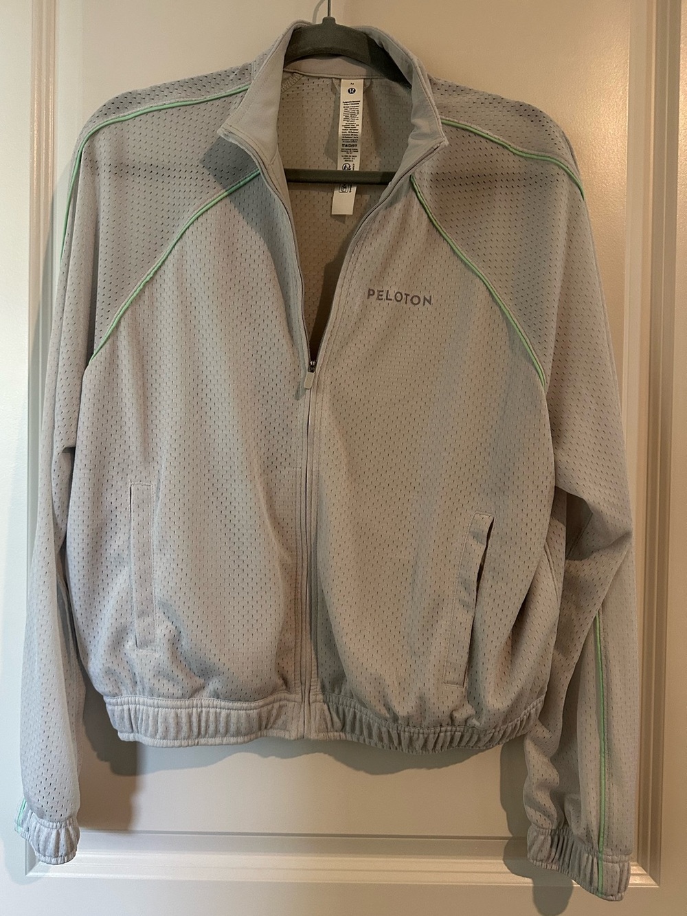lululemon athletica Peloton Light Gray Track Jacket with Mint Piping